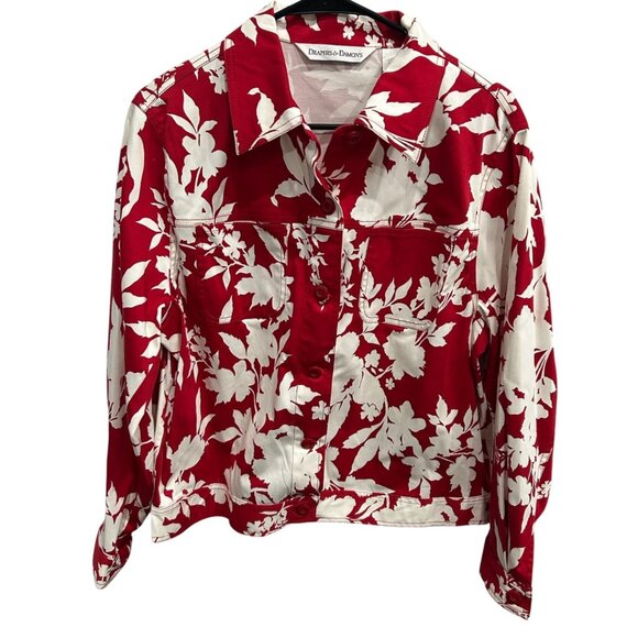 Drapers & Damons Red White Floral Womens Jacket Sz Large - Picture 1 of 8